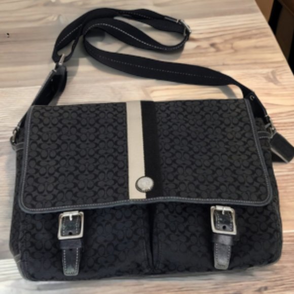 Coach Handbags - Coach Signature Voyager Monogram Black Light Tan Trim